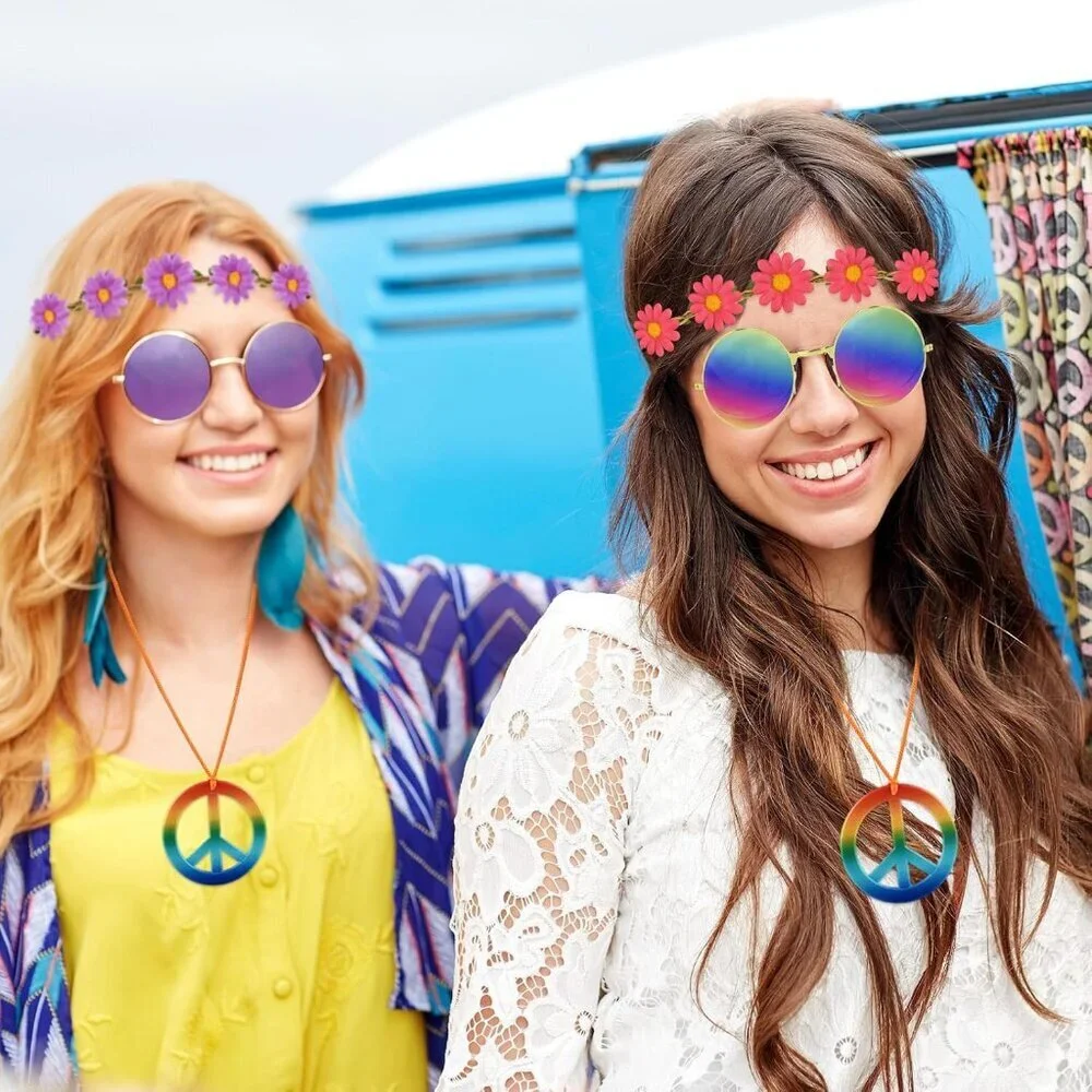 Hippie Costume Accessories Set 20 Headbands Sunglasses Peace Sign for Party